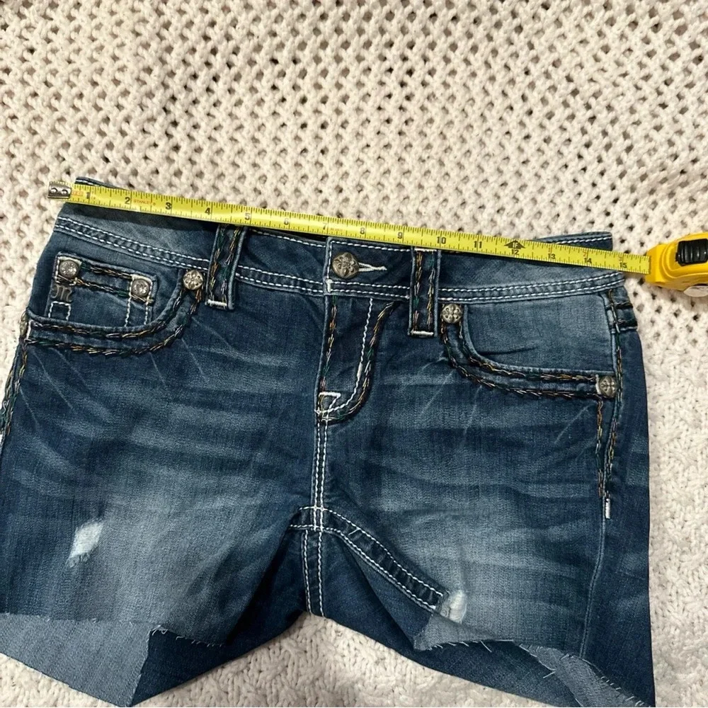 Miss Me Women Cut Off Shorts sz 27 Blue Denim Bling Distressed used to be long